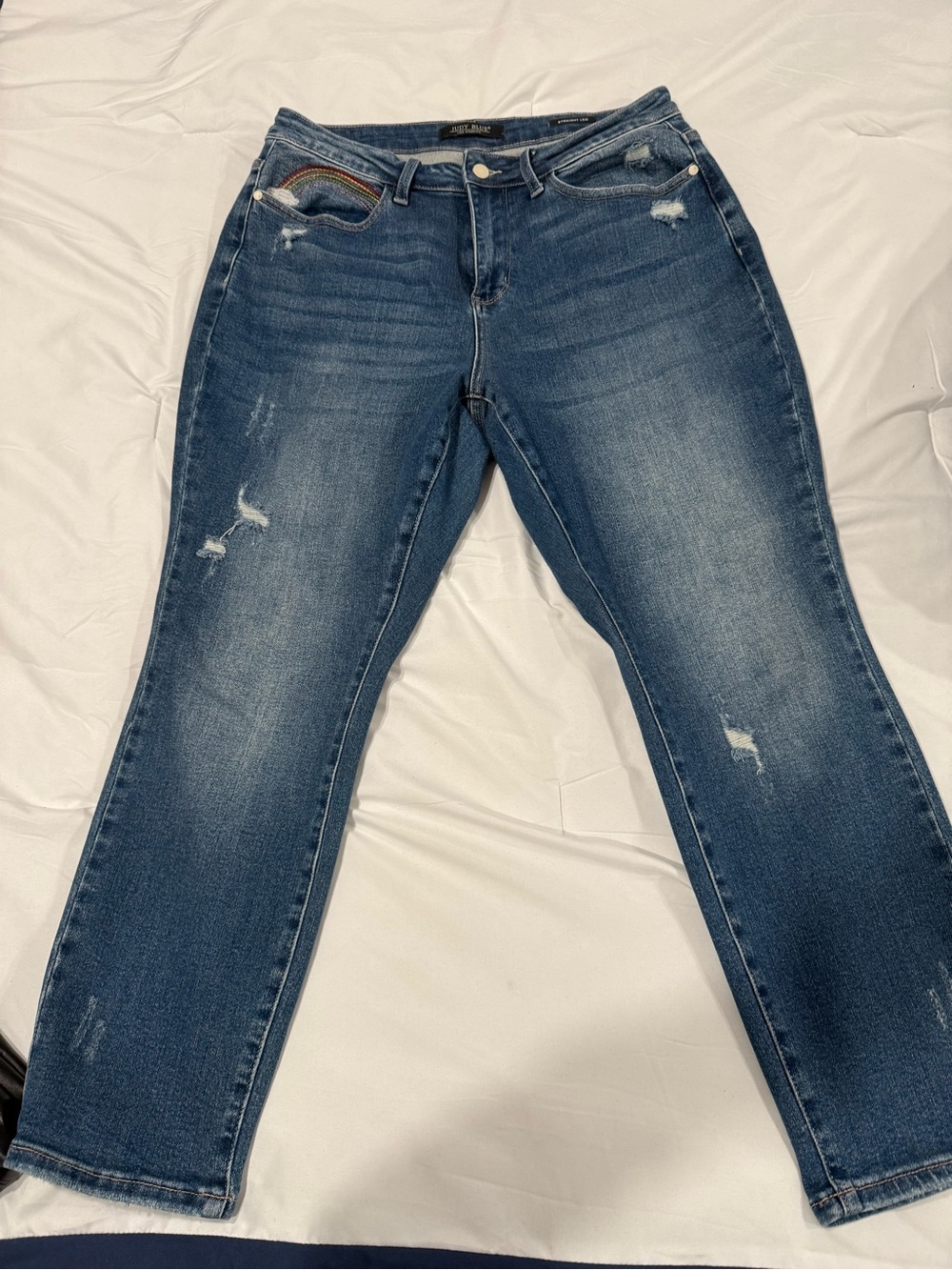 Judy Blue Women's Straight Leg Distressed Blue Jeans